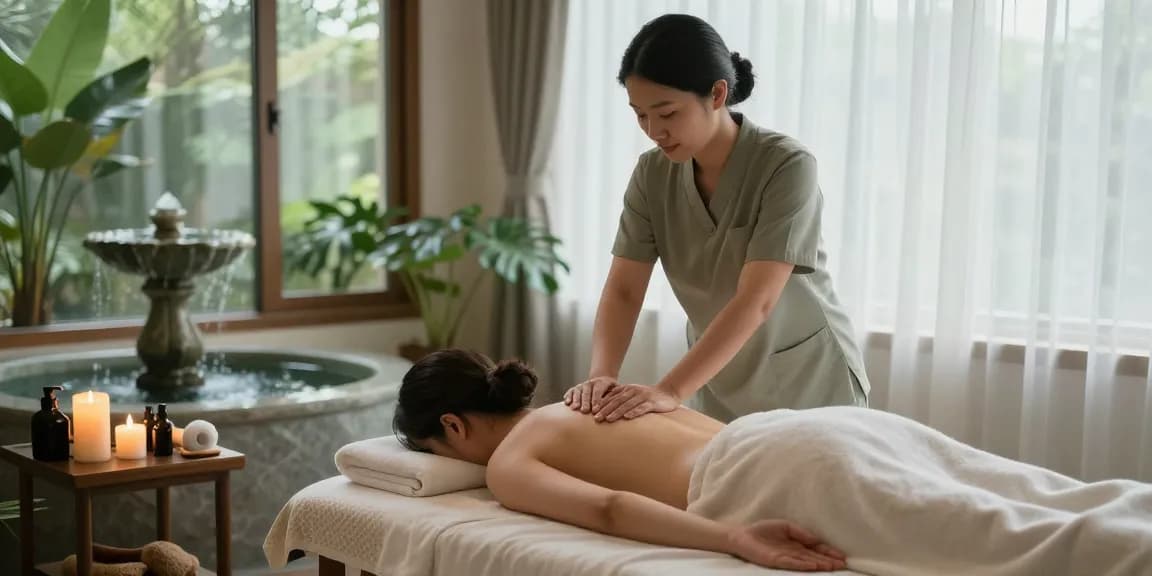 마사지 중인 모습과 아늑한 분위기의 스웨덴 마사지를 보여주는 이미지