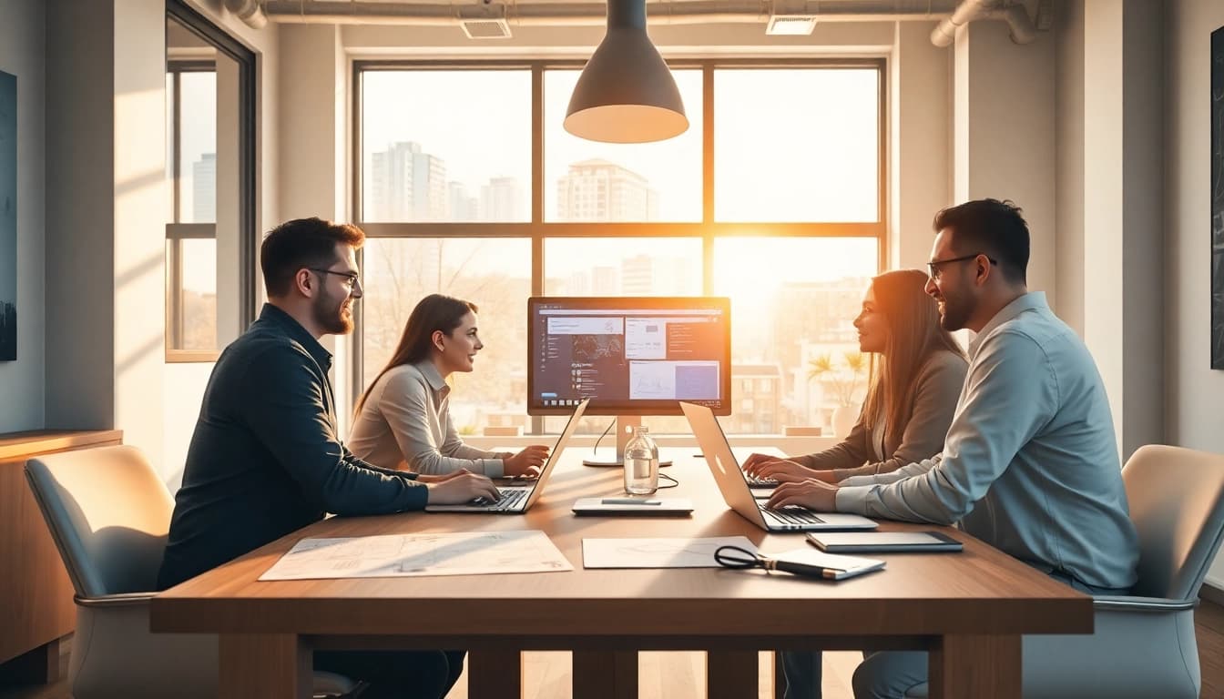 Create stunning edmonton web design with a collaborative team in a modern office.