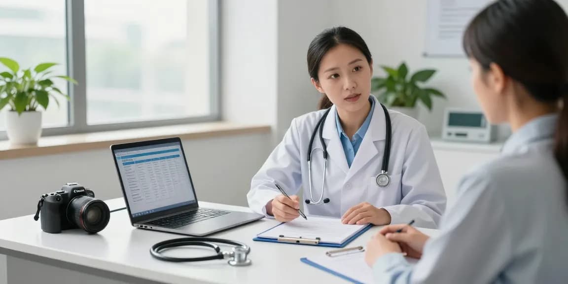 Deus Medical consultation scene with healthcare professional discussing treatment options in a modern clinic.