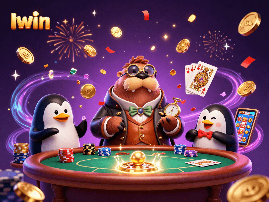 Experience thrilling Iwin gameplay with a jolly walrus at an underwater poker game.