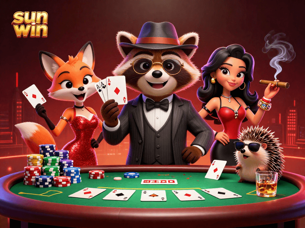 Engage in thrilling gameplay at Sun Win with vibrant characters and poker action.