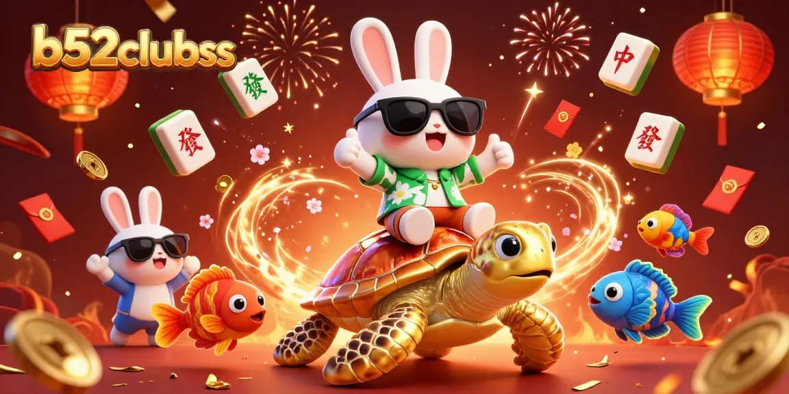 Experience the thrill of b52clubss with a lucky rabbit and golden turtle in a vibrant celebration.