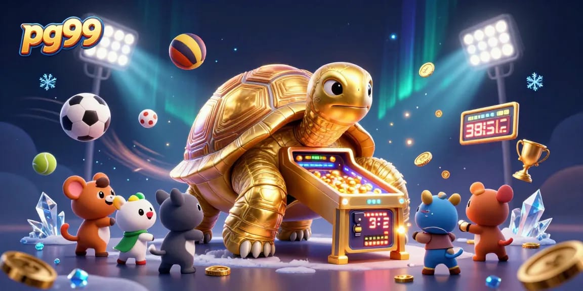 Spin and win big with pg99 in this vibrant 3D casino illustration featuring sports elements.