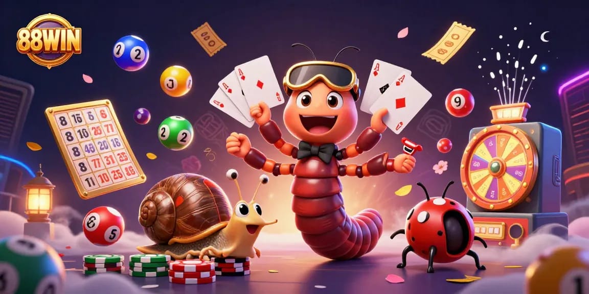 Experience thrilling gaming moments at 88WIN with a vibrant, dynamic casino illustration showcasing excitement.