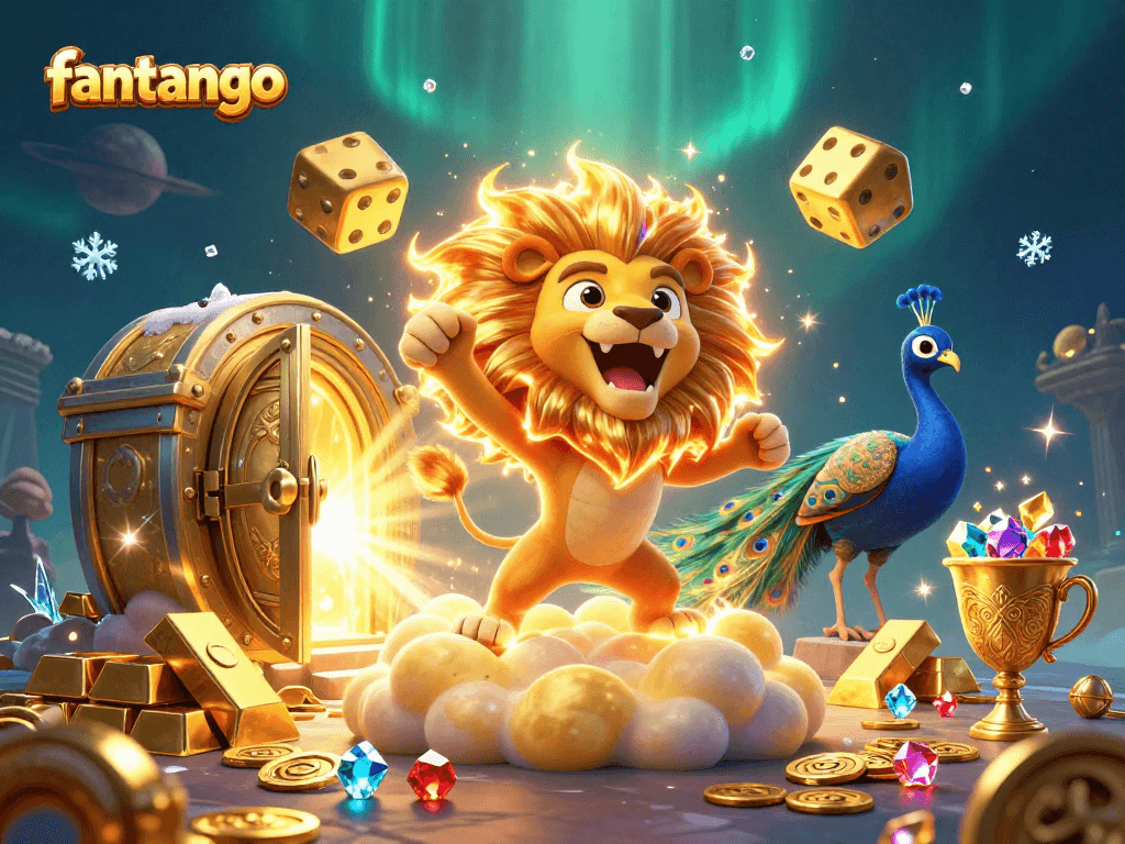 Spin into adventure with fantango, featuring playful casino characters amidst vibrant treasures.