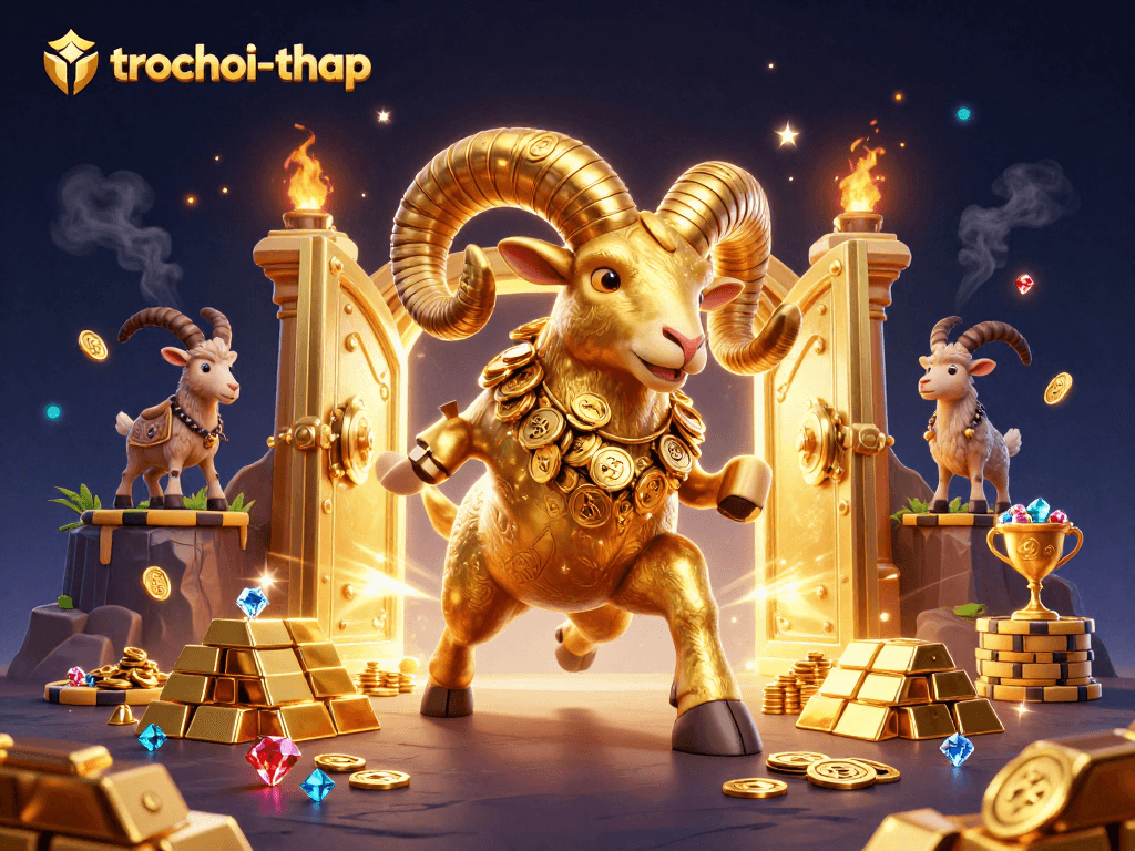 Engage in thrilling trochoi-thap action as a golden ram charges through a dynamic casino scene.