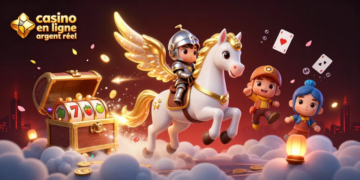 Évadez-vous dans l'univers du casino en ligne argent réel avec ce cheval céleste et ses trésors flottants.