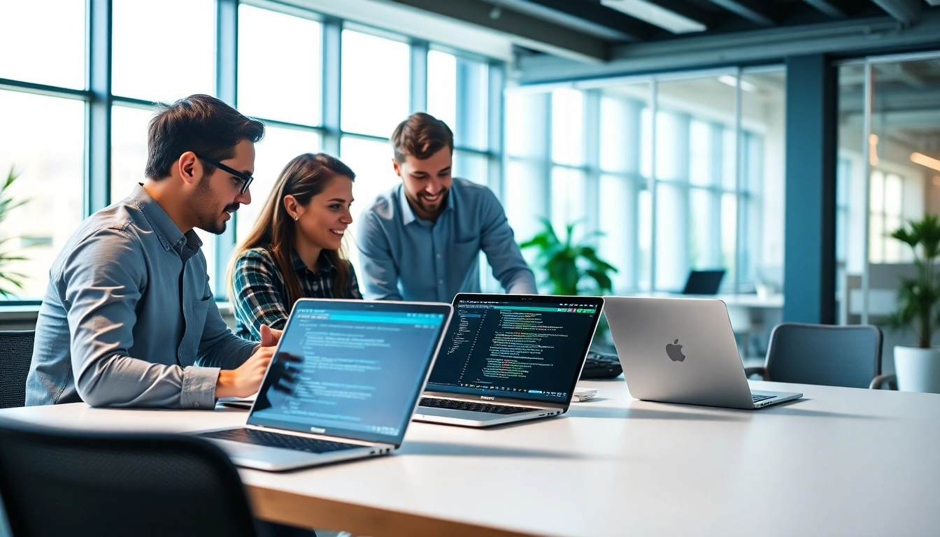 Illustration of Headless Shopify development with developers collaborating in a modern space.