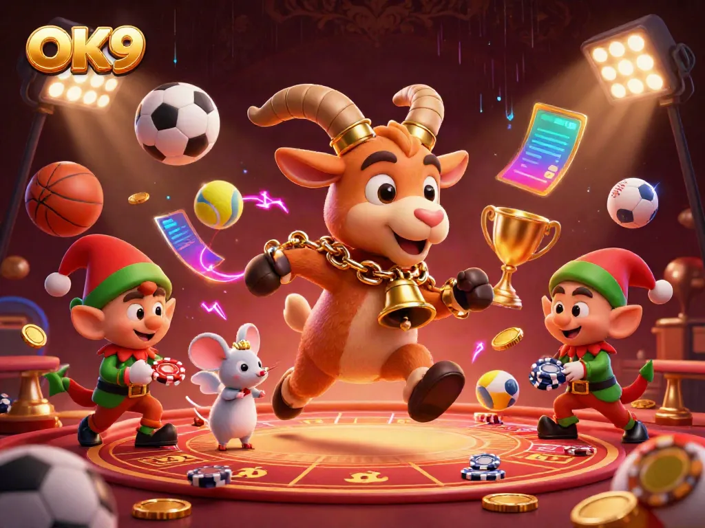 Experience the thrilling world of OK9, where festive characters engage in dynamic casino action.