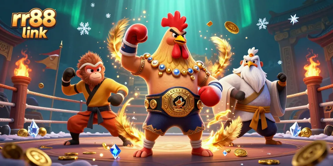 Engage with the rr88 link as fierce characters battle in a dynamic casino-inspired setting filled with gold and excitement.