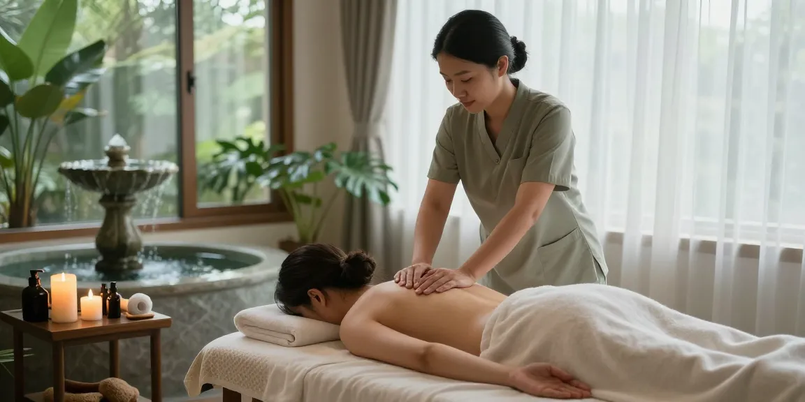 마사지 중인 모습과 아늑한 분위기의 스웨덴 마사지를 보여주는 이미지