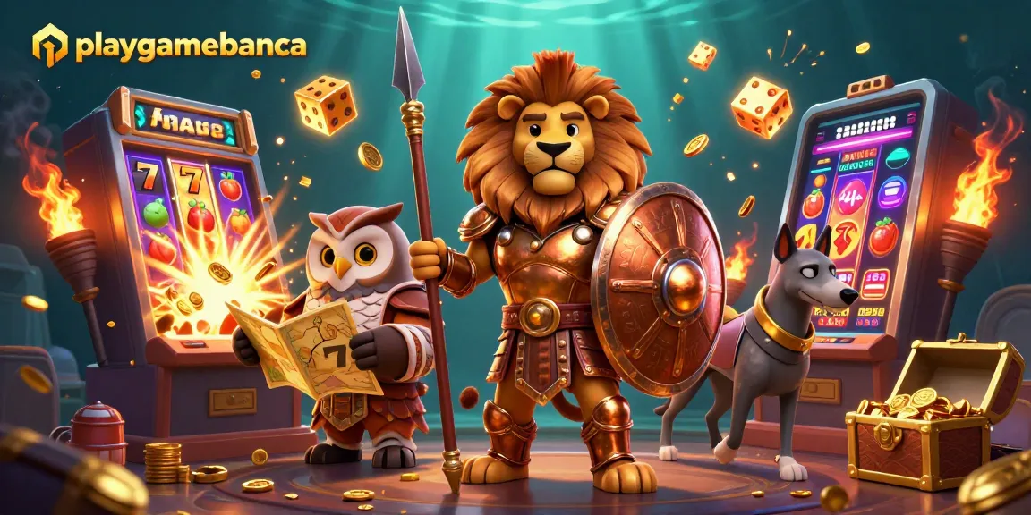 Players engage with exciting slots at playgamebanca, featuring golden coins and vibrant symbols.