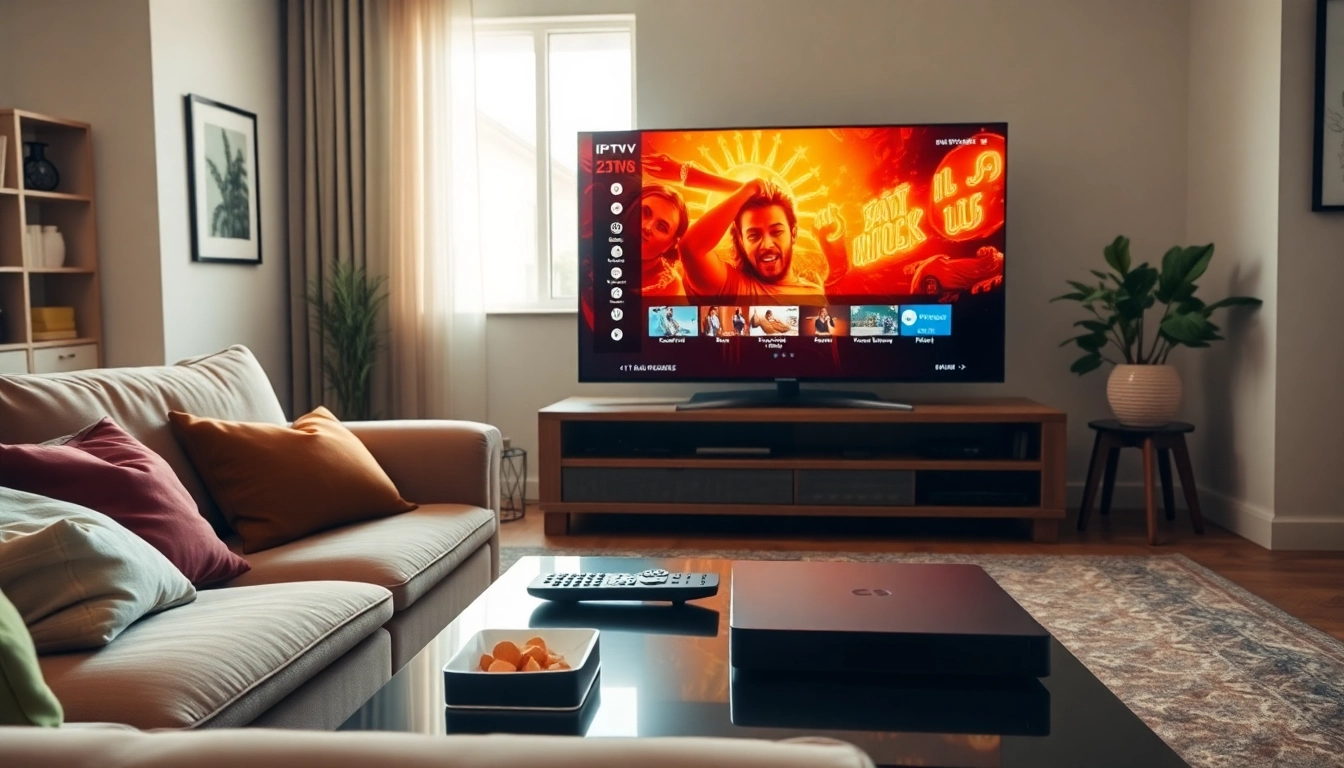 Experience high-quality iptv Canada streaming in a cozy living room with vibrant channels.