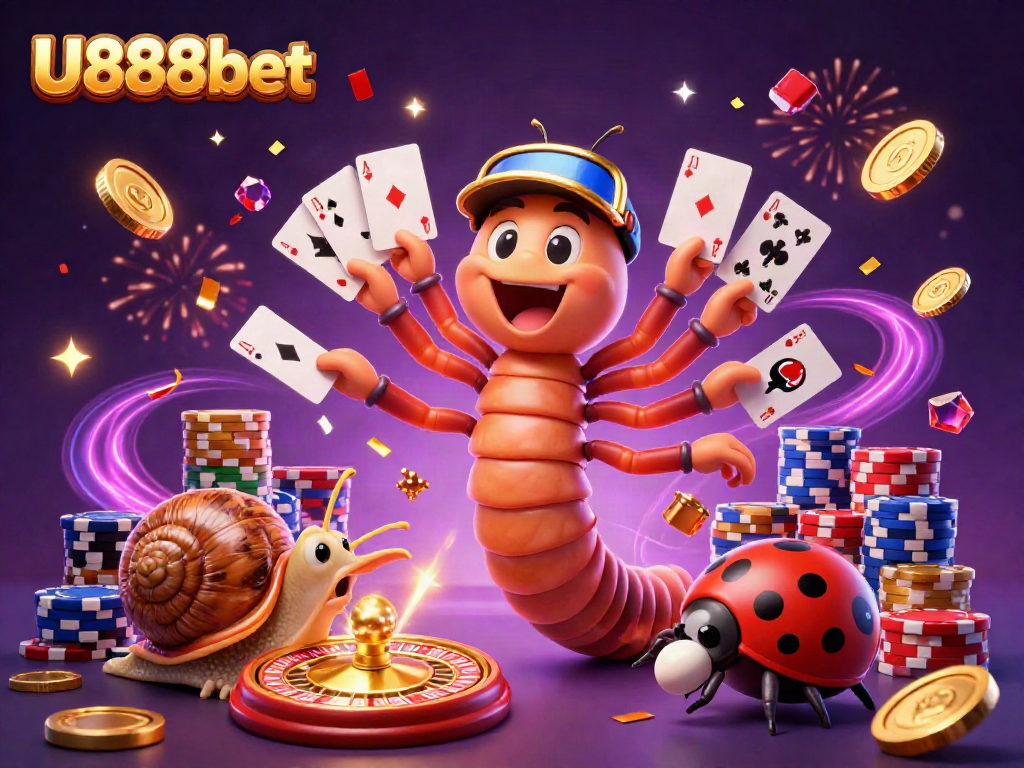 Experience thrilling gameplay with U888bet's vibrant casino scene featuring a unique millipede dealer and extravagant game elements.
