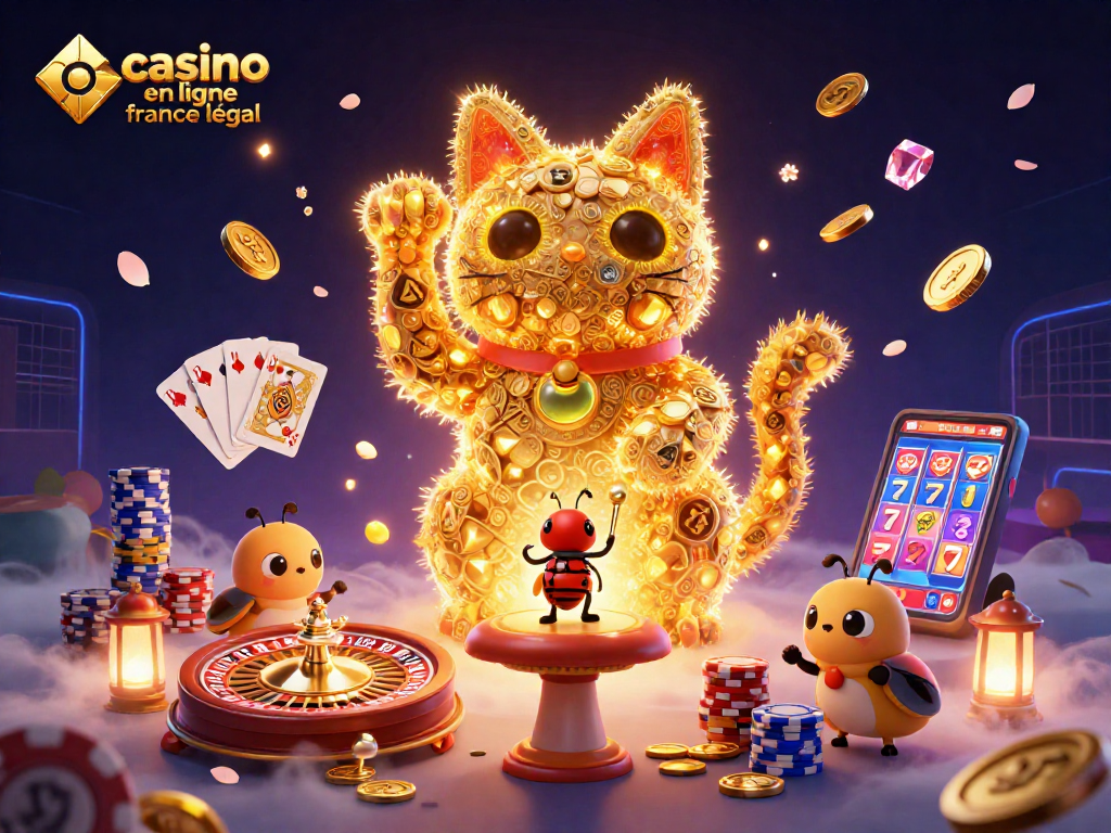 Vibrez avec le casino en ligne France légal et sa chance inégalée, accompagné d’un chat porte-bonheur et d’éléments captivants.