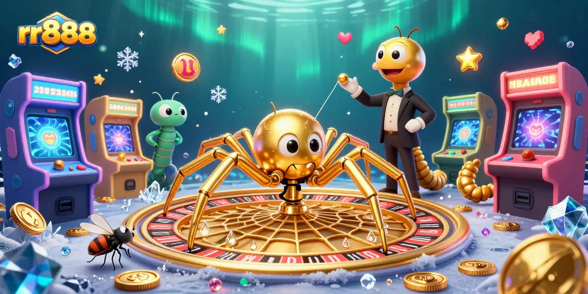 Experience thrilling gameplay at rr888 as a golden spider spins a roulette web while players engage nervously.