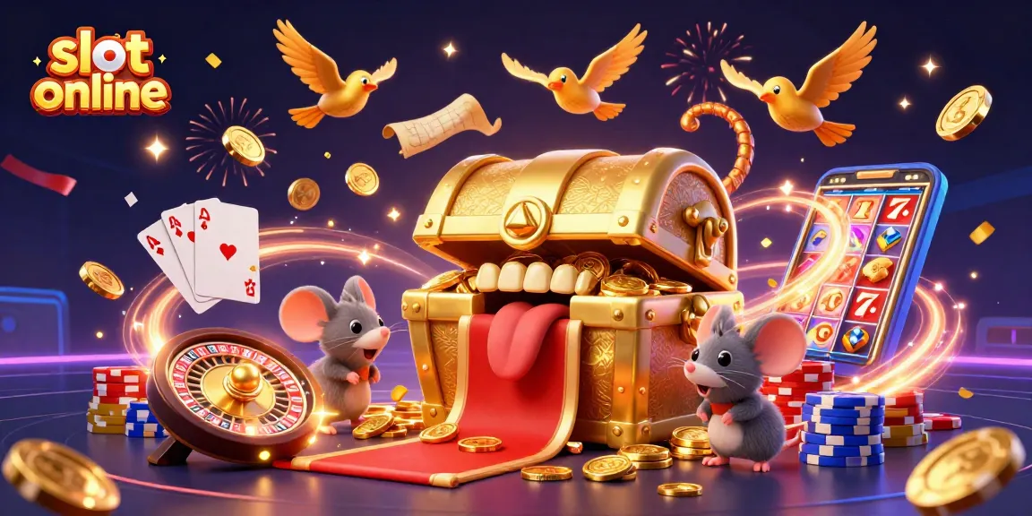 Play slot online and discover vibrant scenes of treasure-hunting mice, sparkling jewels, and spinning roulette wheels.