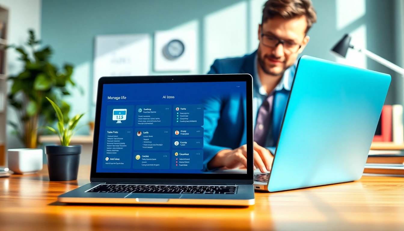 Organize Your Life With AI using modern tools in a bright home office setting.