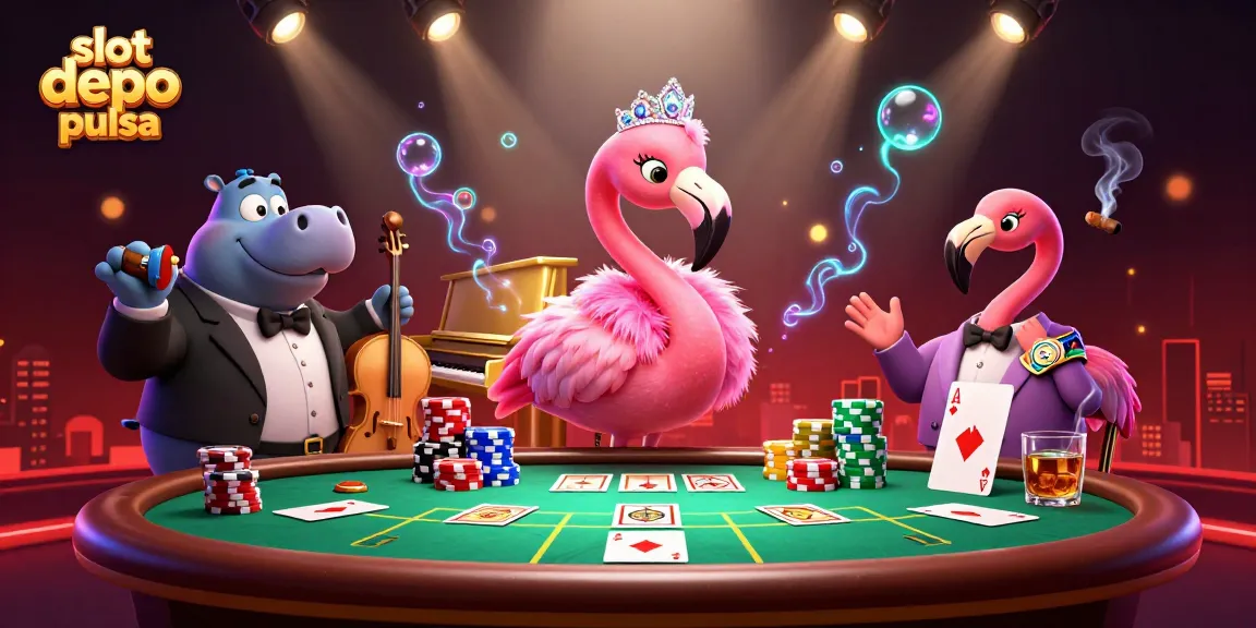 Engage in thrilling gameplay with slot depo pulsa, featuring vibrant casino-themed elements and lively characters.