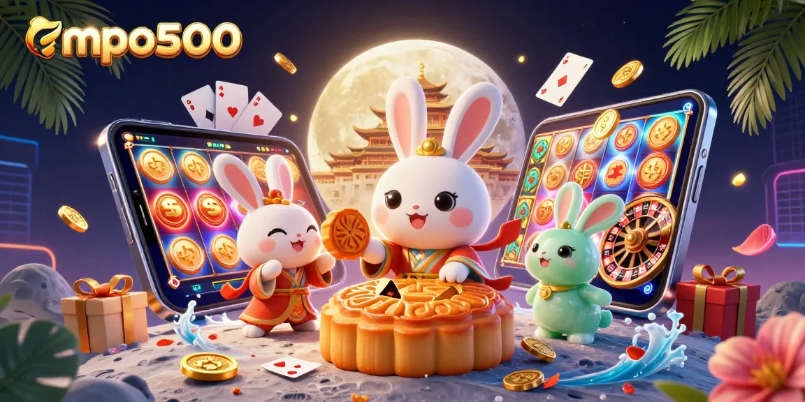Experience winning with mpo500 in a vibrant casino-themed lunar scene featuring captivating characters.