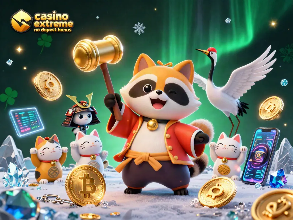 Win big with casino extreme no deposit bonus featuring lucky symbols and crypto elements.