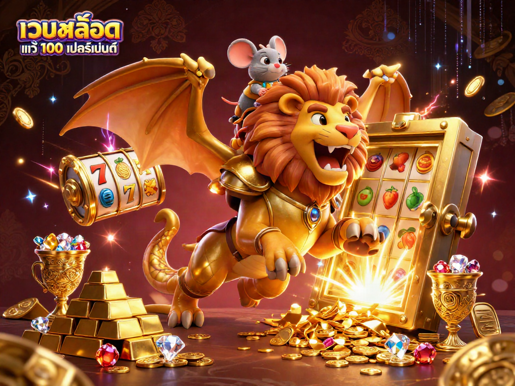 Experience thrilling wins with เว็บสล็อต แท้ 100 เปอร์เซ็นต์, showcasing vibrant slot elements and treasures.
