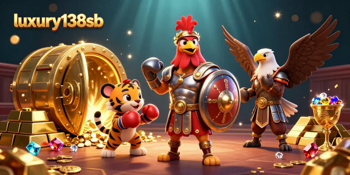 Experience luxury138sb in this vibrant casino scene filled with treasure and animated characters.