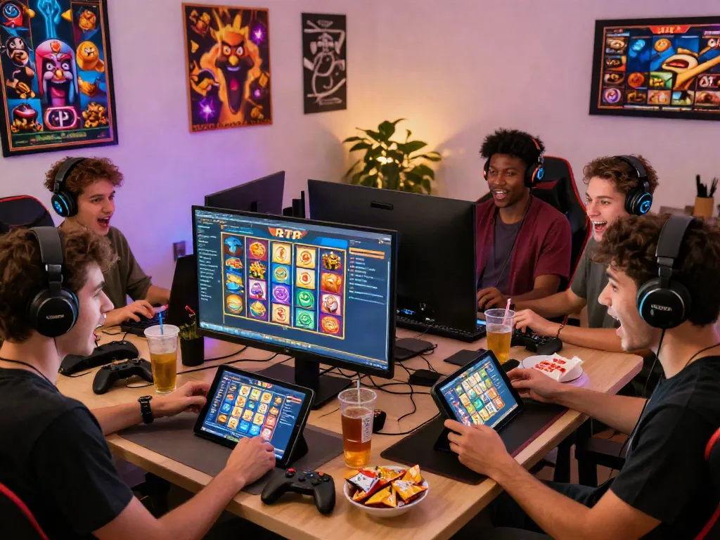 Players enjoying engaging slot gacor games in a vibrant home gaming room.