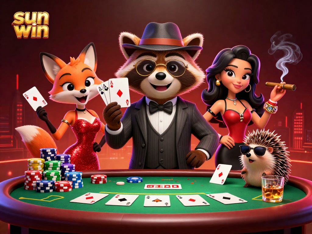 Engage in thrilling gameplay at Sun Win with vibrant characters and poker action.