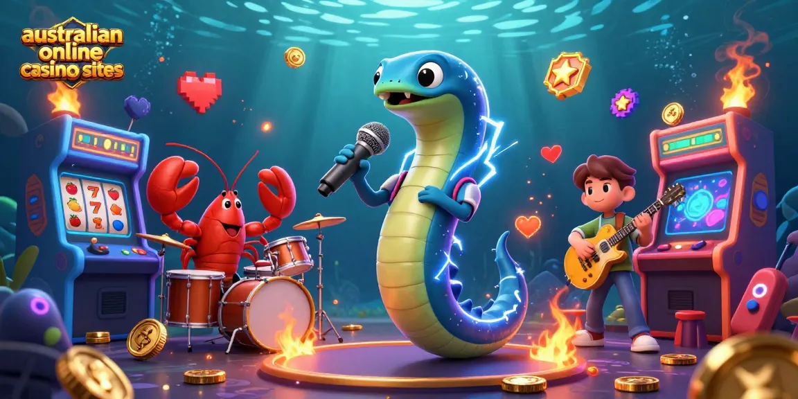 Engage with exciting australian online casino sites featuring underwater elements, slot reels, and vibrant characters.