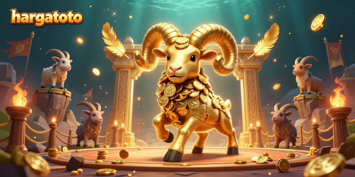 Experience thrilling action with hargatoto, illustrated with a golden ram and dynamic casino elements.