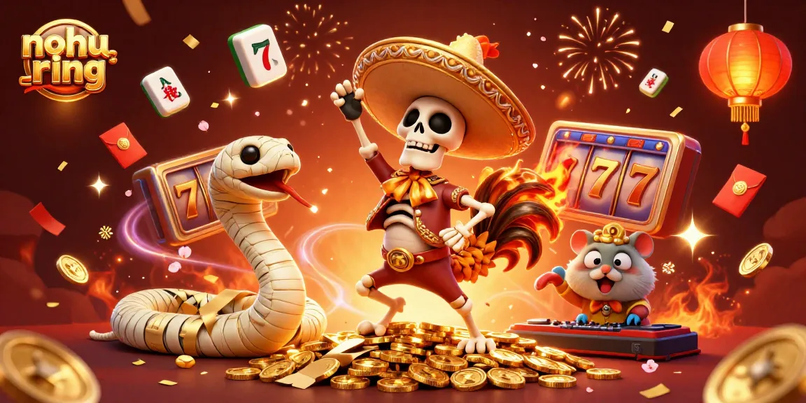 Experience the thrills of nohu-ring with colorful 3D casino characters amidst exploding jackpots and festive decorations.