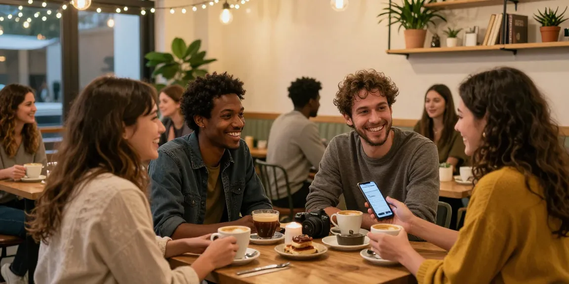 Engaging dating atmosphere in a cozy cafe with singles sharing connections.