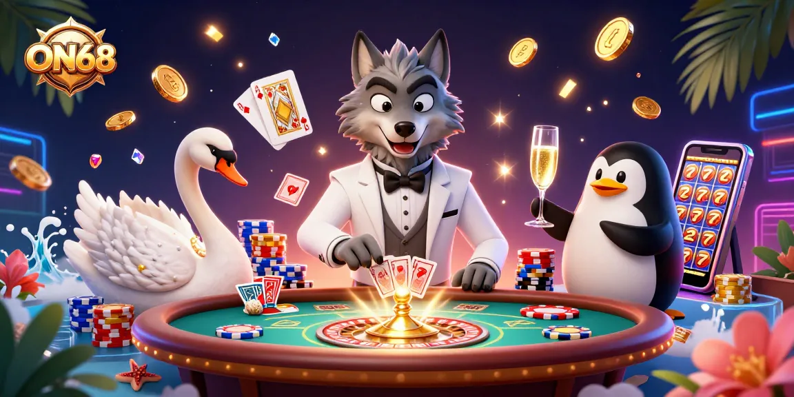 Experience excitement at ON68 with a debonair wolf and elegant swan at the baccarat table.