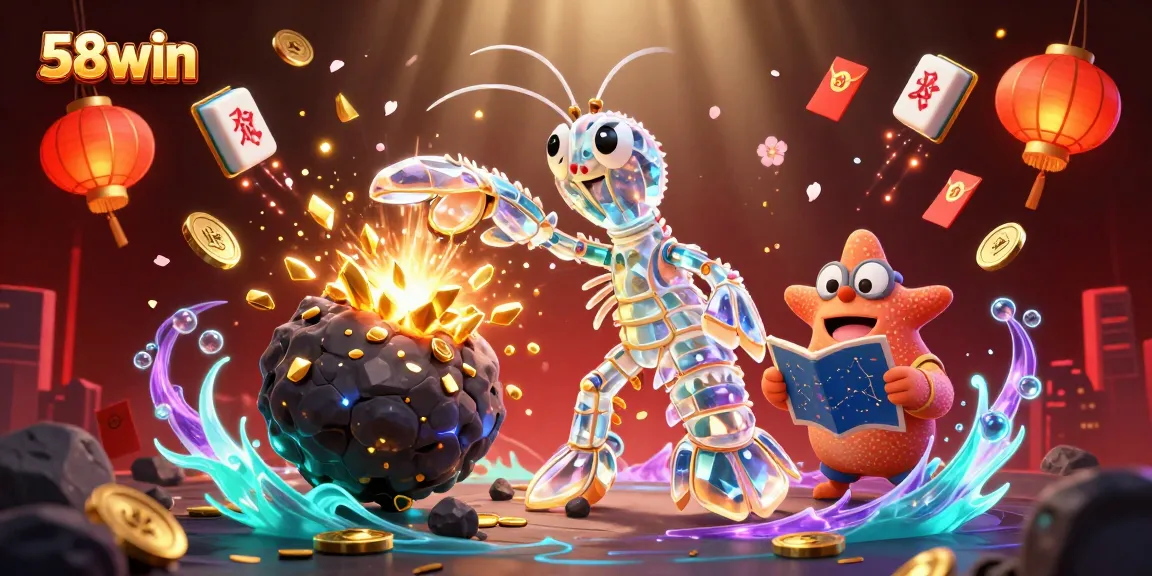 Engage with 58win's exciting galactic adventures, featuring a heroic mantis shrimp and starfish in a vibrant casino.