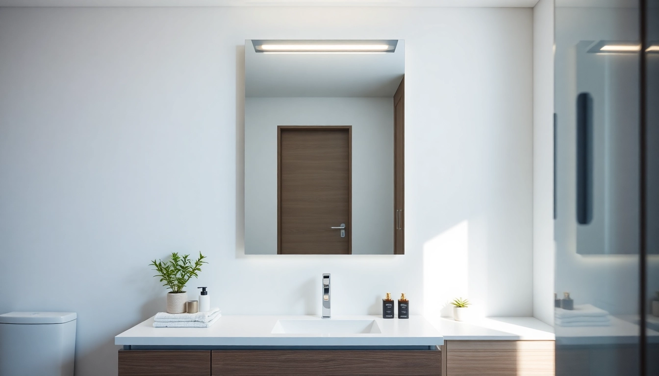 Entdecken Sie elegante badezimmer spiegelschränke beleuchtung in einem modernen Badezimmer.