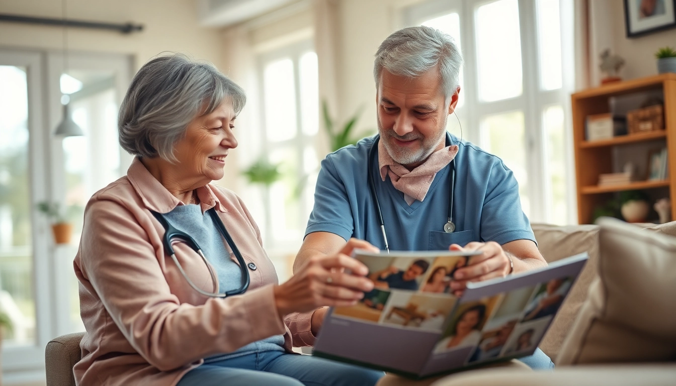 Home help for dementia patients with a caregiver providing warm support in a comfortable setting.
