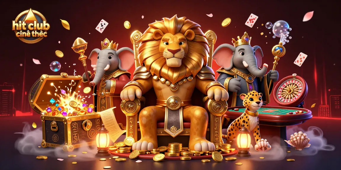 Experience the thrill of hit club chính thức with a vibrant 3D casino scene featuring a lion king and dynamic game elements.
