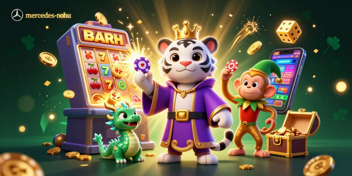 Engaging casino scene showcasing mercedes-nohu characters with vibrant slot machine and golden gaming elements
