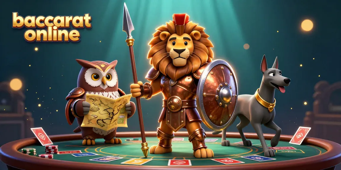 Experience baccarat online with a heroic Spartan lion leading a dynamic casino scene.