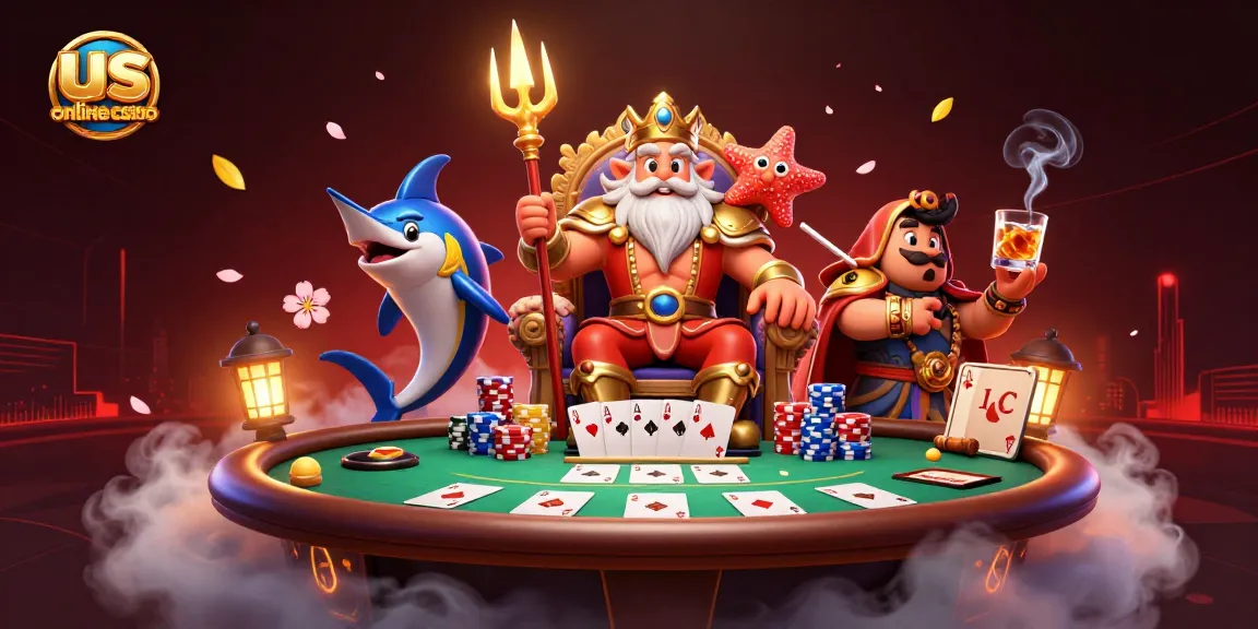 Experience thrilling games at us online casino with cartoon characters and poker elements.