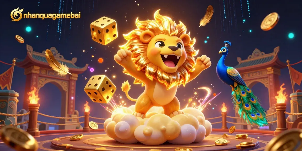 Engage in thrilling Callbreak strategies at nhanquagamebai with animated golden dice and vibrant casino elements.