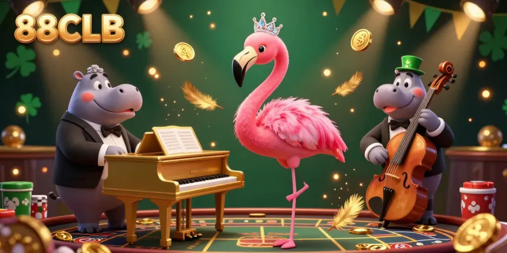 Experience the excitement of 88CLB with a vibrant musical casino scene featuring unique characters and dynamic game elements.