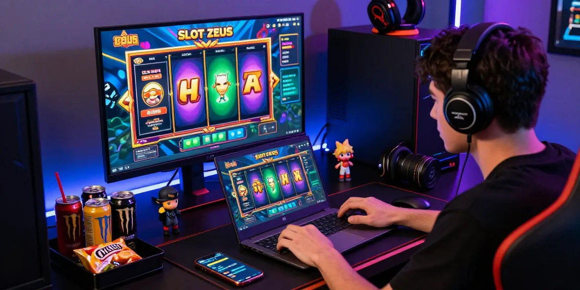 Engaged player exploring slot zeus gaming platform with bright graphics and immersive setup.