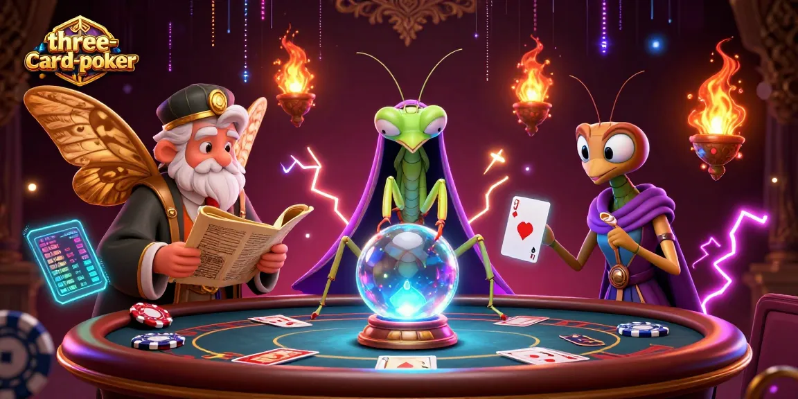 Engage in thrilling three-card-poker action with vibrant characters and dynamic poker imagery.