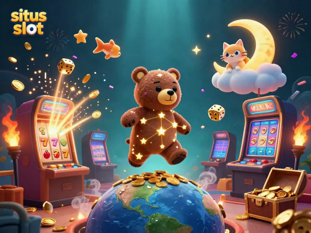 Spin and win on situs slot with a vibrant cosmic bear and overflowing jackpots.