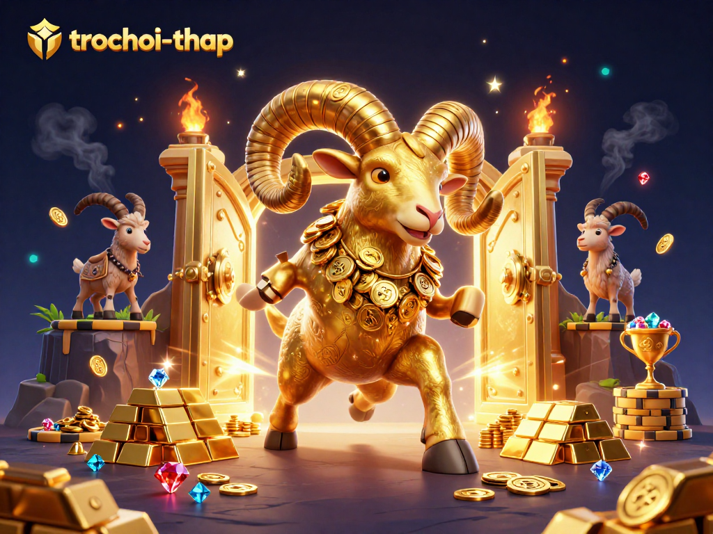 Engage in thrilling trochoi-thap action as a golden ram charges through a dynamic casino scene.