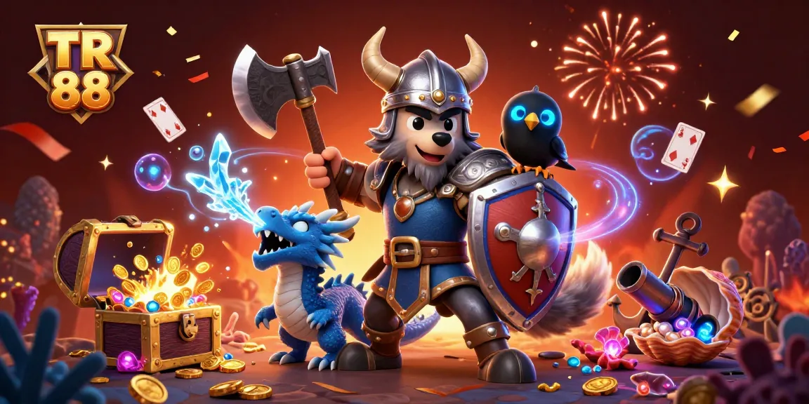 Engage with TR 88's thrilling gaming excellence featuring vibrant characters, ice-breathing dragon, and treasure-filled scenes.