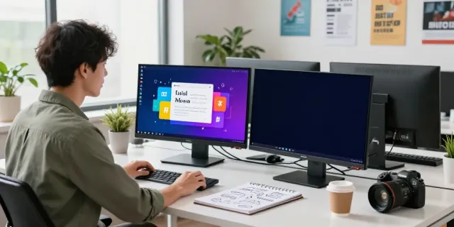 Engaging workspace showcasing AI tools for social media captions, featuring a professional brainstorming ideas.