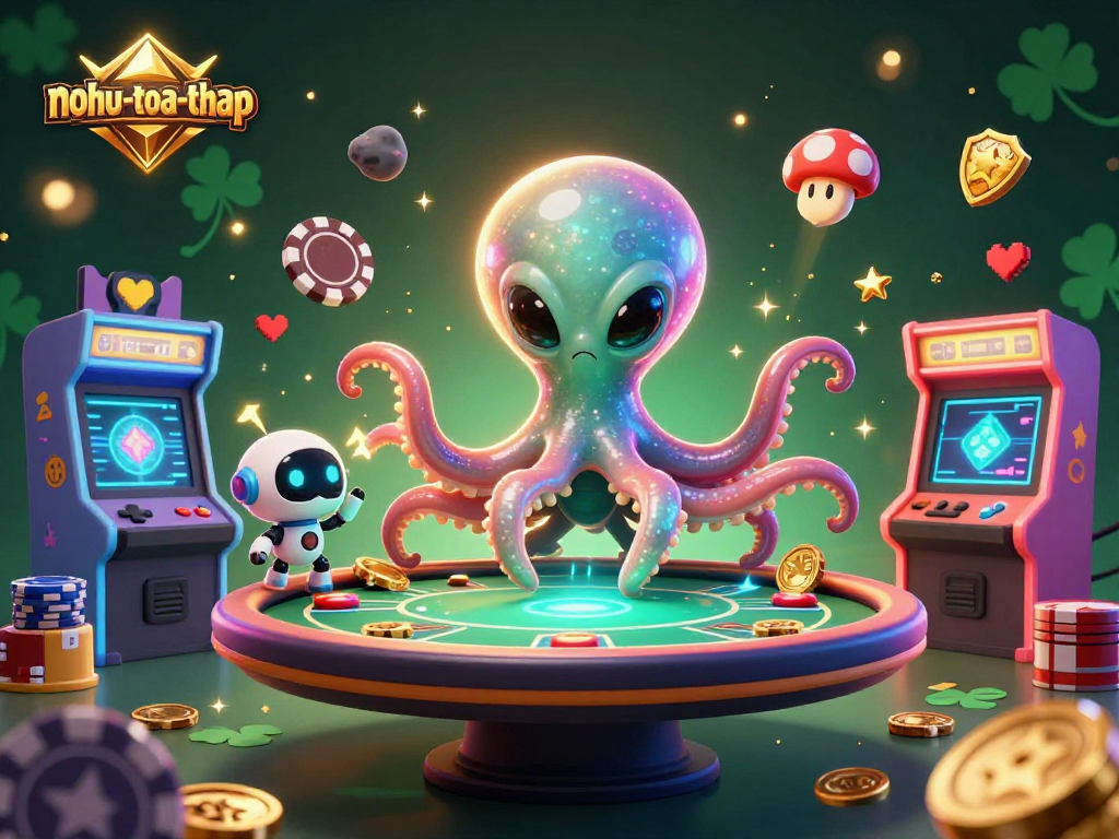 Engage with nohu-toa-thap at a vibrant 3D casino themed scene featuring an alien octopus and robot.
